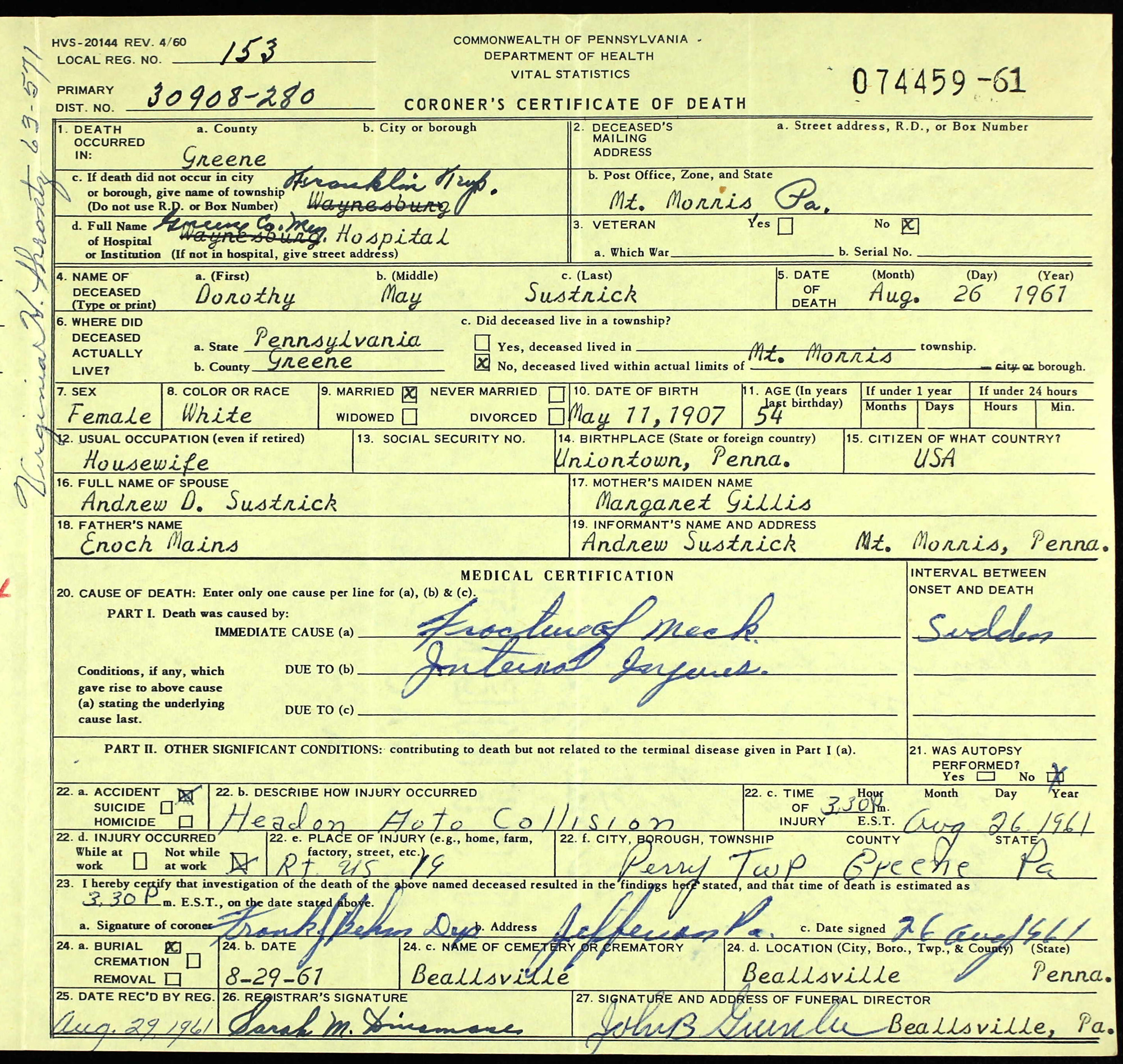 death certificate
